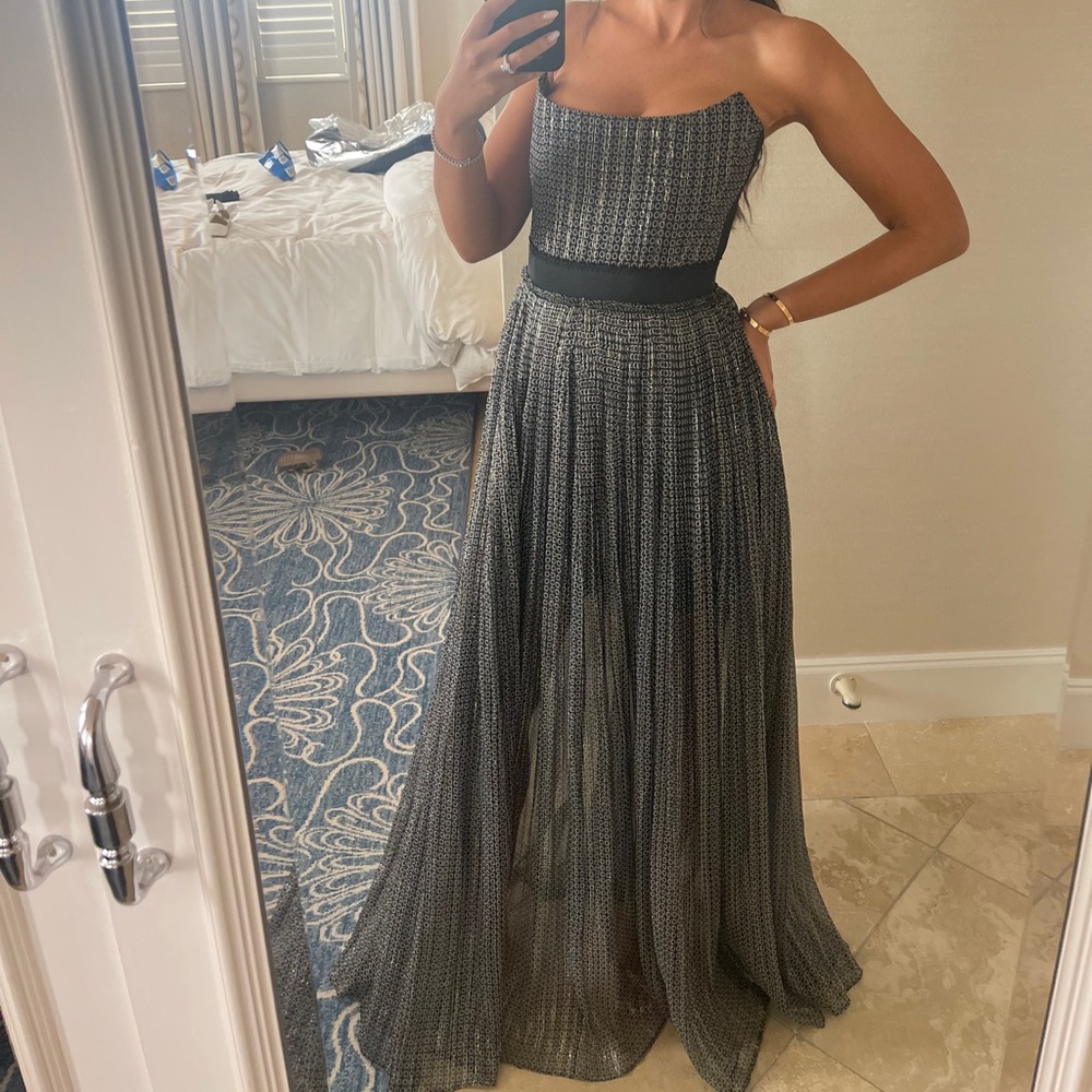 Stella McCartney runway silk metallic black silver buster